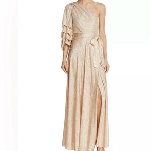 Alice +Olivia Elegant One-Shoulder sparkly Cream Dress